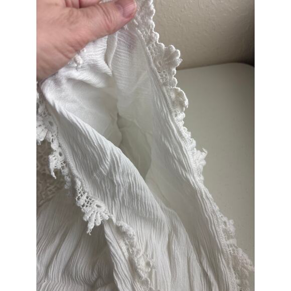 HALO White Boho Lace Gauze Top Size L Crochet Trim Festival Beach Blouse - Picture 13 of 15